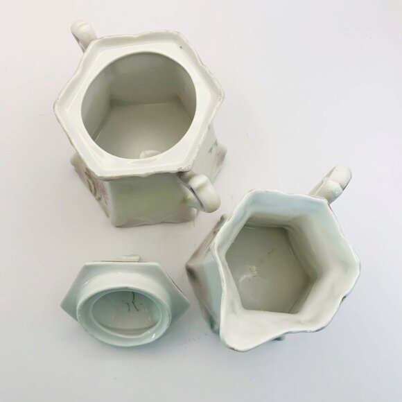 Antique Bavarian Porcelain Floral Gilded Creamer Sugar Set - Picture 4 of 11